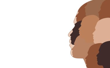 Renkli yüzlere sahip modern çeşitlilik konsepti ve metin için serbest beyaz alan. Soyut cilt tonu çeşitlilik arkaplanı.