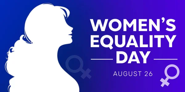 Women Equality Day Minimalist Modern Banner Blue Color White Portrait — Stock Photo, Image