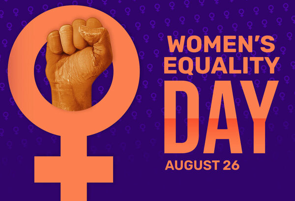 Абстрактное женское равноправие День Знамени в фиолетовом цвете с кулаком внутри символа. Национальный день равенства женщин обои.