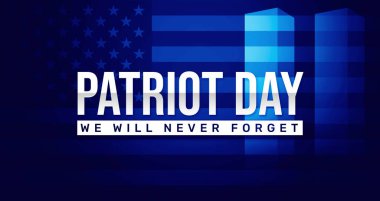 Amerikan Vatanseverler Günü soyut arkaplan ve tipografi tasarımı. Duvar kağıdını asla unutmayacağız..