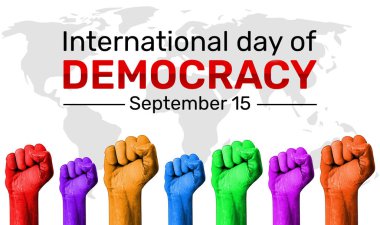 Yumruklu Uluslararası Demokrasi Günü ve Dünya Harita Duvar Kağıdı. Demokrasi günü fon