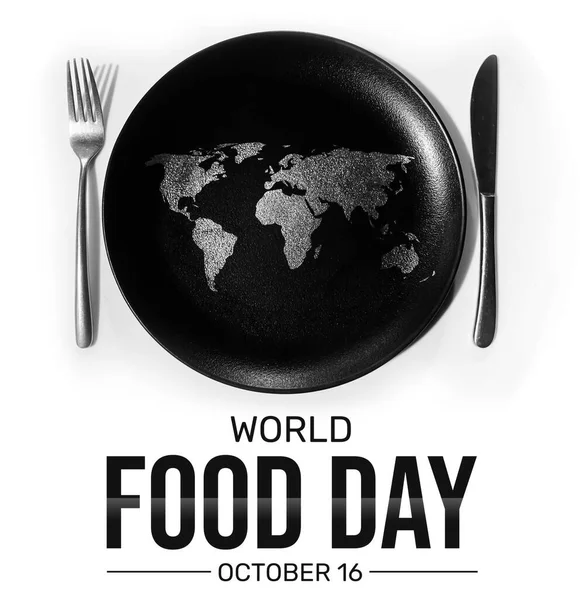 Фон Всемирного Дня Продовольствия Тарелкой Ножом Вилкой Международный День Продовольствия — стоковое фото