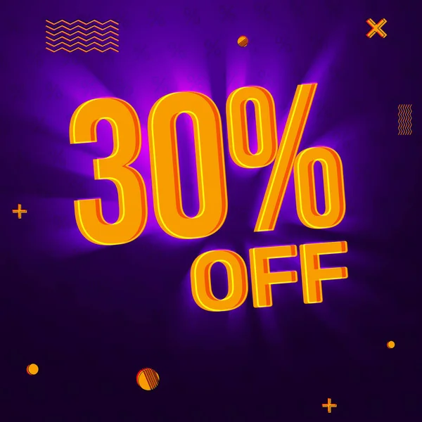 Thirty percent off offer design background with glowing typography number. Modern marketing backdrop wallpaper