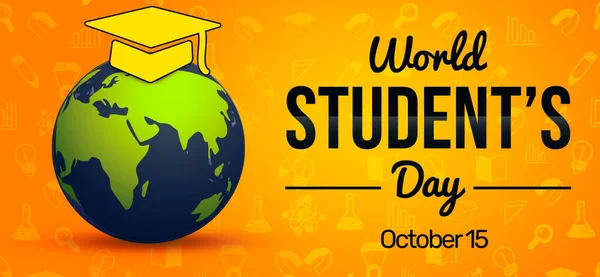 World Students Day Gul Bakgrund Tapet Med Globe Och Examen — Stockfoto