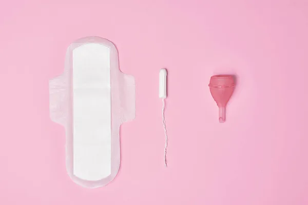 Menstrual Cup Hygienic Feminine Tampon Menstruation Pad Pink Background — Stock Photo, Image