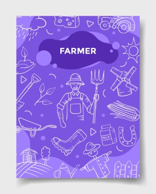 Pankart, broşür, kitap ve dergi kapak ilanı için karalama tarzı olan çiftçi işleri mesleği