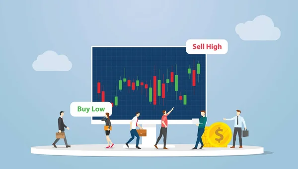 Short Selling Stock Market Strategy Concept People Analysis Data Chart — Stock Vector