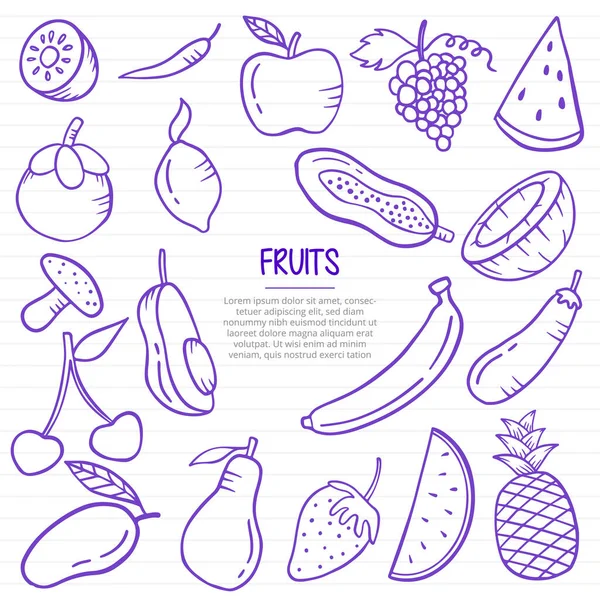Frutas Frescas Saludables Garabato Mano Dibujada Con Estilo Contorno Libros — Vector de stock