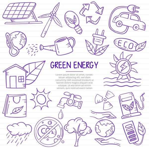 Énergie Verte Gribouille Dessinée Main Avec Style Contour Sur Papier — Image vectorielle