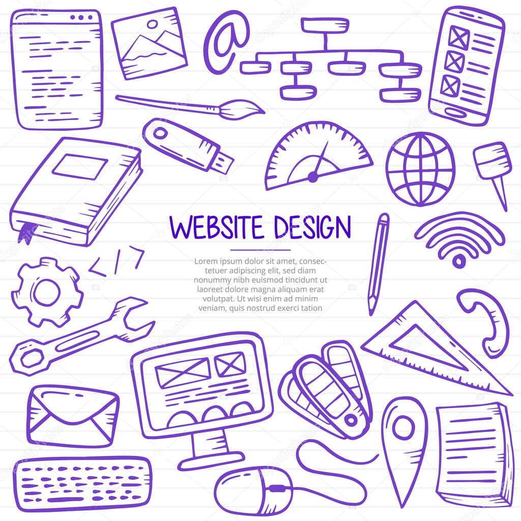 website design doodle hand drawn with outline style on paper books line vector illustration