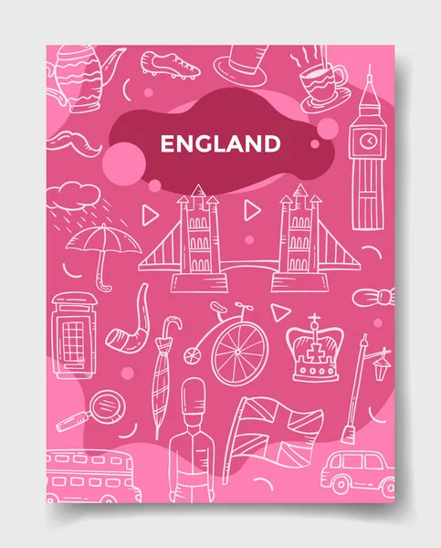 Conceito Inglaterra Com Estilo Doodle Para Modelo Banners Folheto Livros — Vetor de Stock