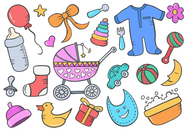 Bebé Niños Recién Nacido Doodle Concepto Con Dibujado Mano Estilo — Vector de stock