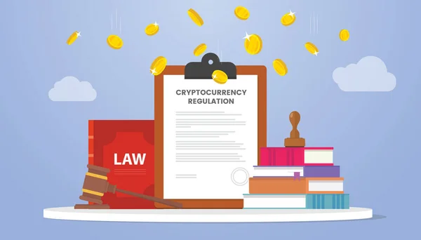 Crypto Monnaie Législation Règlement Concept Avec Argent Pièce Livres Droit — Image vectorielle