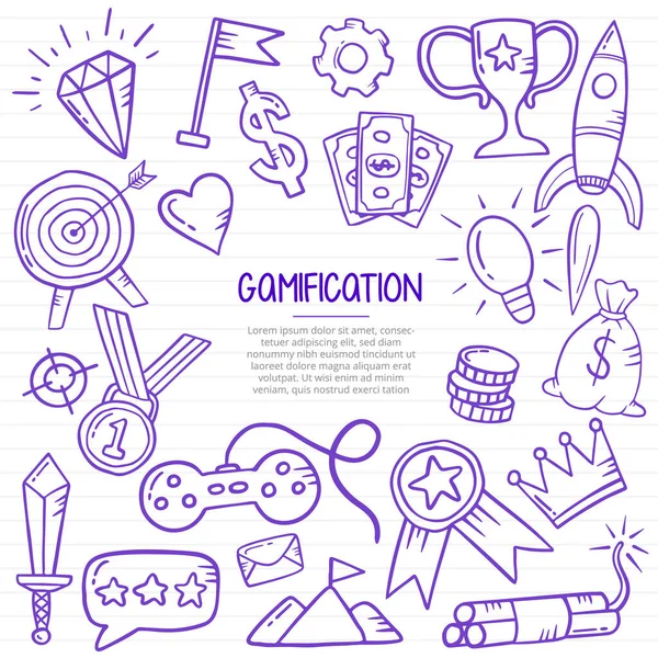 Gamification Life Doodle Hand Paper Books Line Vector Illüstrasyonuna Ana — Stok Vektör