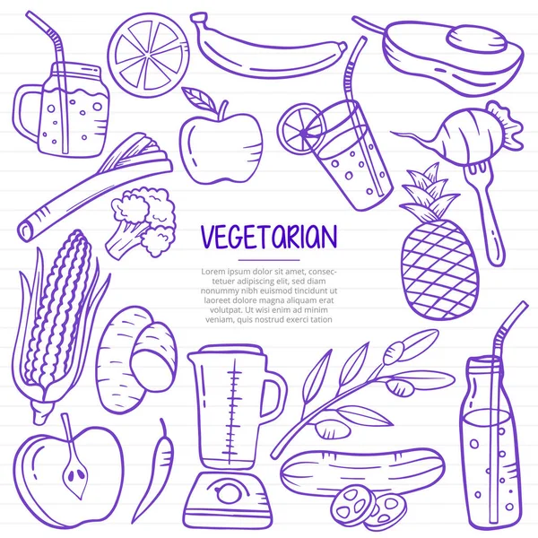 Garabato Vegetariano Dibujado Mano Con Estilo Contorno Libros Papel Línea — Vector de stock