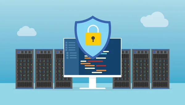 Concepto Seguridad Del Centro Datos Con Rack Servidor Signo Seguro — Archivo Imágenes Vectoriales