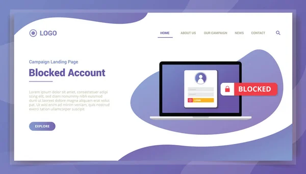 Blocked Account Concept Website Template Landing Homepage Vector Illustration — стоковый вектор