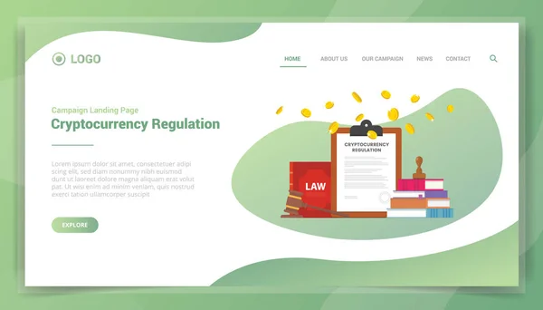 Crypto Cryptocurrency Regulation Technology Business Concept Website Template Landing Homepage — стоковый вектор