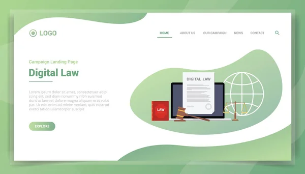 Digital Law Business Concept Website Template Landing Homepage Vector Illustration — ストックベクタ