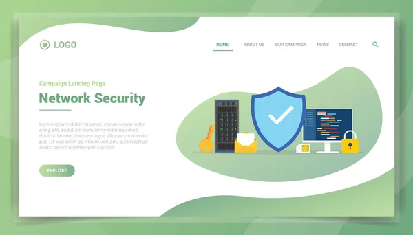 Network Security Business Concept Website Template Landing Homepage Vector Illustration — стоковый вектор