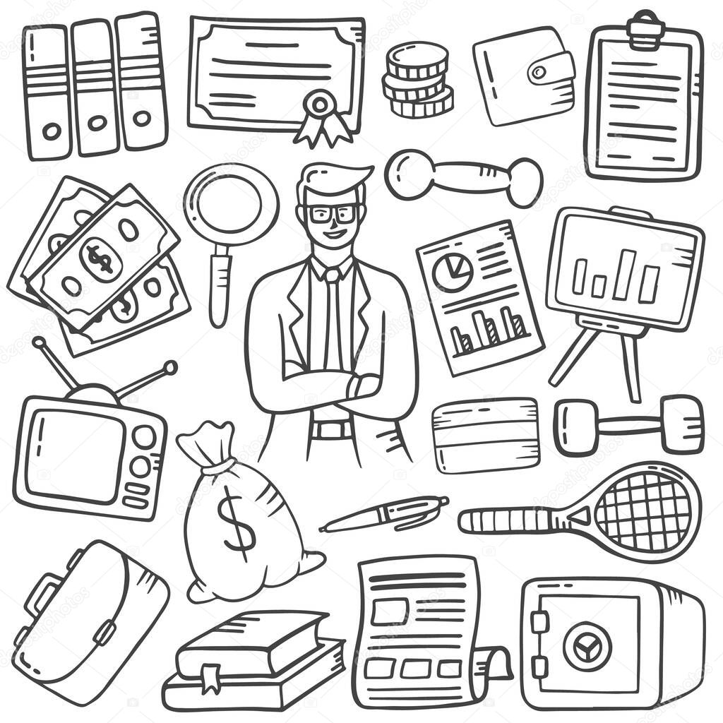 generation x doodle hand drawn set collections with outline black and white style vector illustration