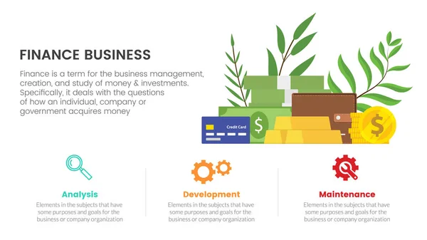 Geschäftsfinanzierung Mit Geldbörse Und Kreditkarte Infografik Konzept Für Diapräsentation Mit — Stockvektor