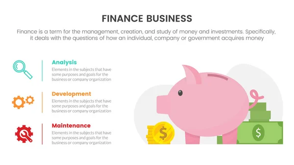 Financiamento Negócios Com Conceito Infográfico Piggy Bank Para Apresentação Slides —  Vetores de Stock