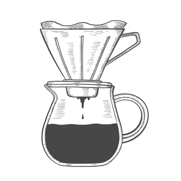 Caffè Drip Brew Amante Singolo Isolato Disegnato Mano Schizzo Con — Vettoriale Stock