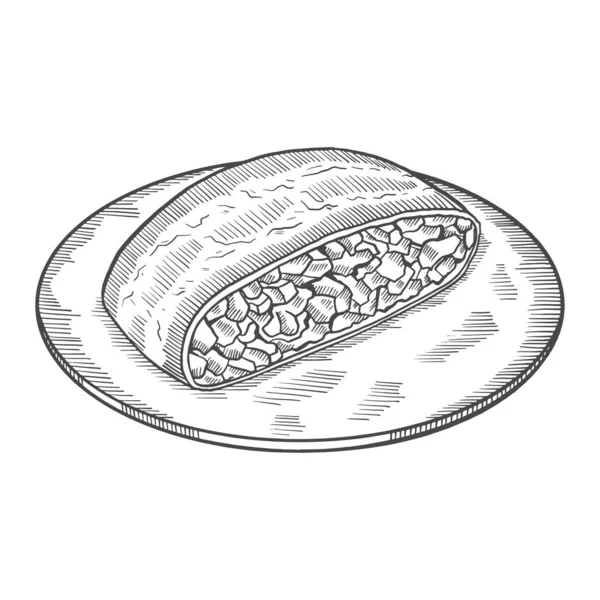 Apfelstrudel Cuisine Allemande Allemande Cuisine Traditionnelle Caniche Isolé Croquis Dessiné — Image vectorielle