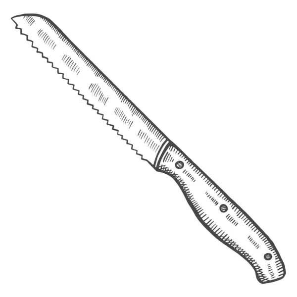 Cocina Pan Cuchillo Aislado Garabato Dibujado Mano Boceto Con Esquema — Vector de stock