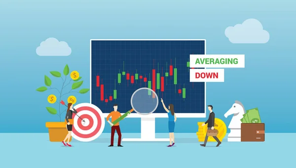 Averaging Stock Concept Team People Working Stocks Market Graph Chart — Stock Vector