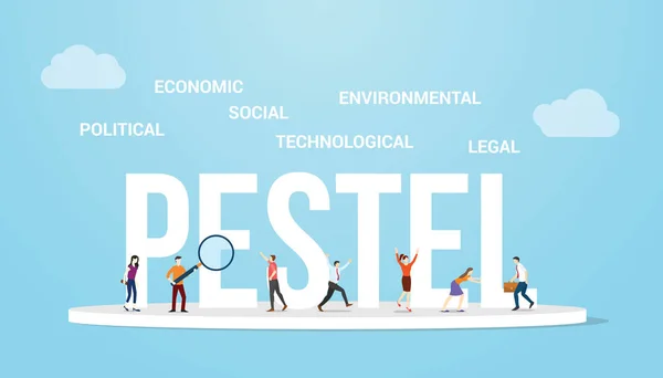 Pestel Political Economic Social Technological Environmental Legal Big Word Concept - Stok Vektor