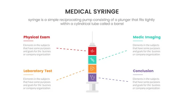 Vertical Linked Medical Syringe Infographic Concept Slide Presentation Point List — Stockvektor