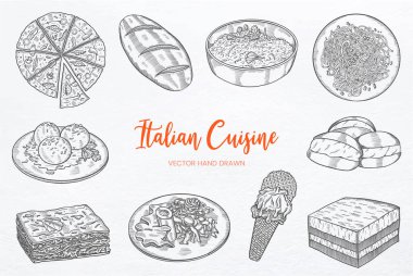 Italy Food Cuisine set collection with hand drawn sketch vector illustration