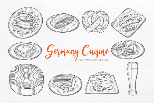 Germany Cuisine Set Collection Hand Drawn Sketch Vector Illustration — Vector de stock