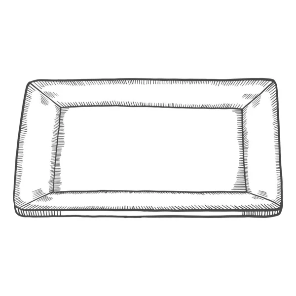 Square Plate Kitchenware Isolated Doodle Hand Drawn Sketch Outline Style — Archivo Imágenes Vectoriales