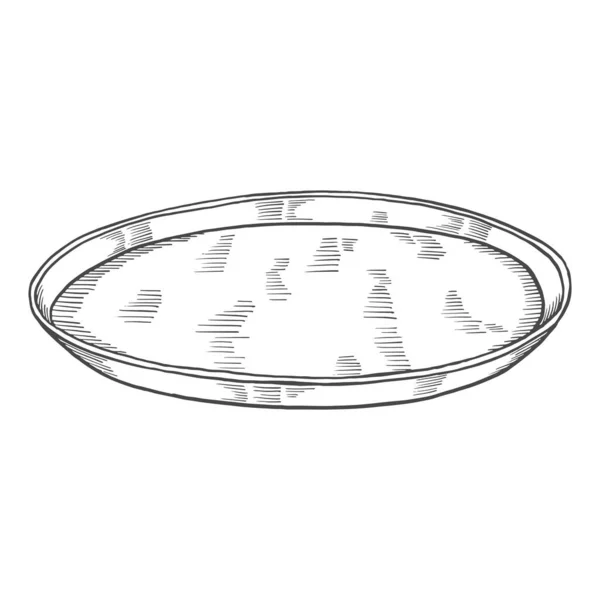 Circle Plate Restaurant Kitchenware Isolated Doodle Hand Drawn Sketch Outline — Stockvektor