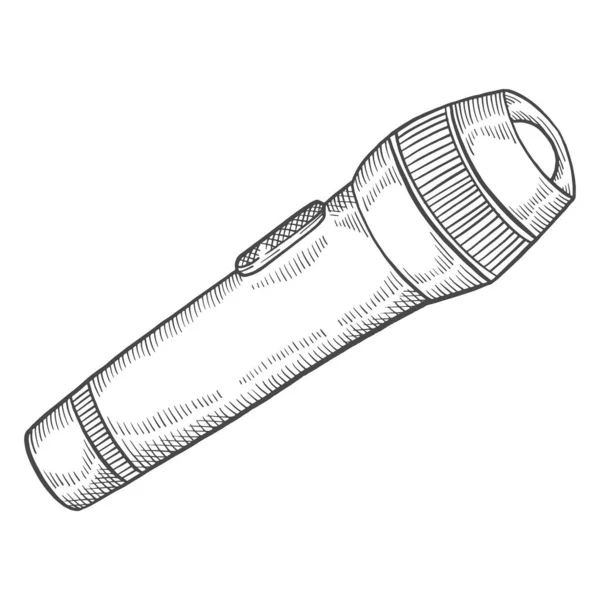 Fishing Flashlight Isolated Doodle Hand Drawn Sketch Outline Style Vector — Stockový vektor