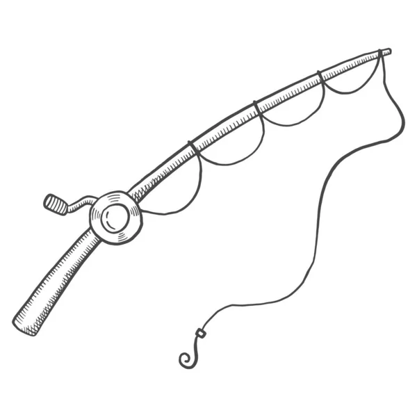 Fishing Rod Line Isolated Doodle Hand Drawn Sketch Outline Style — Archivo Imágenes Vectoriales