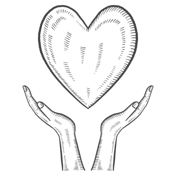 Hand Hold Heart Charity Humanitarian International Day Isolated Doodle Hand — Archivo Imágenes Vectoriales