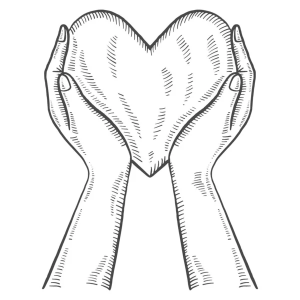 Hand Hold Heart Charity Humanitarian International Day Isolated Doodle Hand — Wektor stockowy