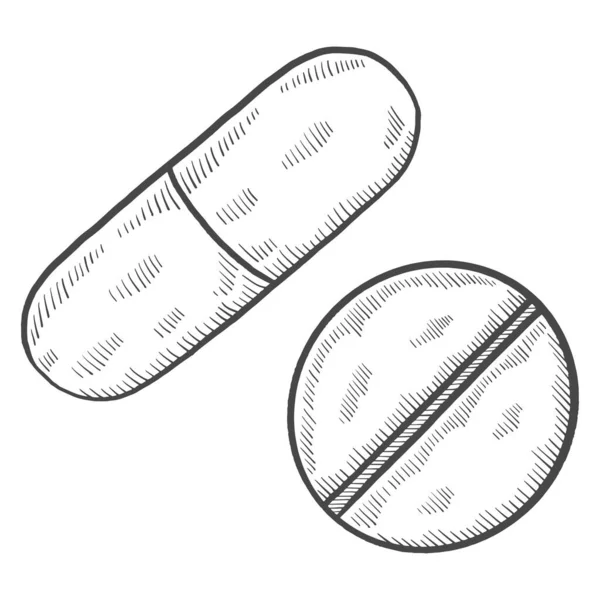 Capsule Pills Healthcare Charity Humanitarian International Day Isolated Doodle Hand — Wektor stockowy