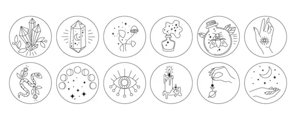 Hand Schlange Mond Sonne Kosmische Und Florale Elemente Trendigen Bohème — Stockvektor