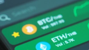 Bitcoin cryptocurrency fiyat grafik dijital döviz cep telefonu ekranında, İşletme Finansı cryptocurrency kavramı ticaret
