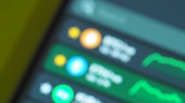 Bitcoin cryptocurrency fiyat grafik dijital döviz cep telefonu ekranında, İşletme Finansı cryptocurrency kavramı ticaret