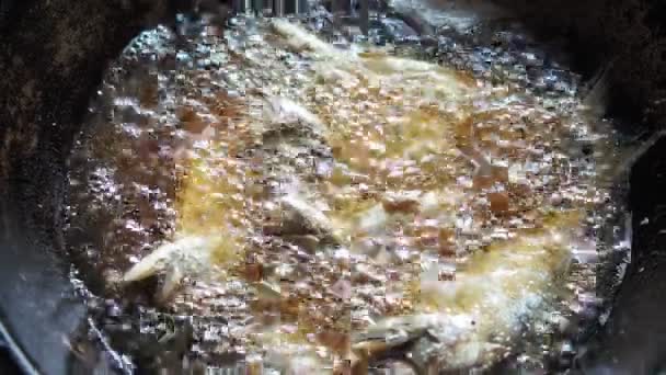 Cooking Fried Food Pan Background Close — Video