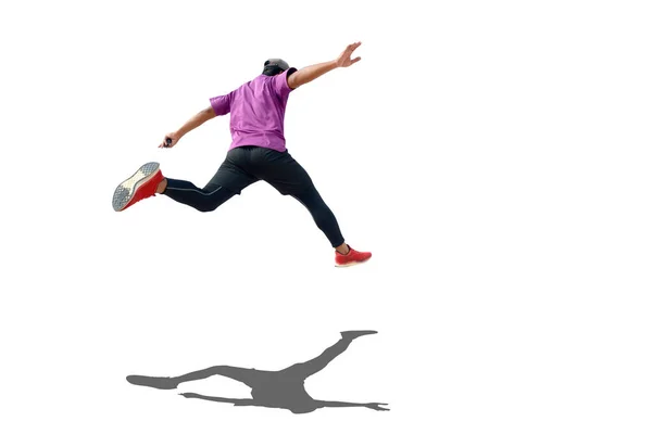 Männlicher Läufer Springt Isoliert Auf Weißem Hintergrund Kopierraum — Stockfoto