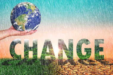 Dünyanın iklimi hızla değiştiği için yağmurlu kuraklık bölgesi. Tahmin edilemez hava konsepti