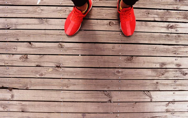 Zapatos Rojos Sobre Fondo Madera — Foto de Stock