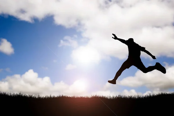 Happy New Year 2022 Concept Silhouette Man Jumping Freely Happily — Stock Photo, Image